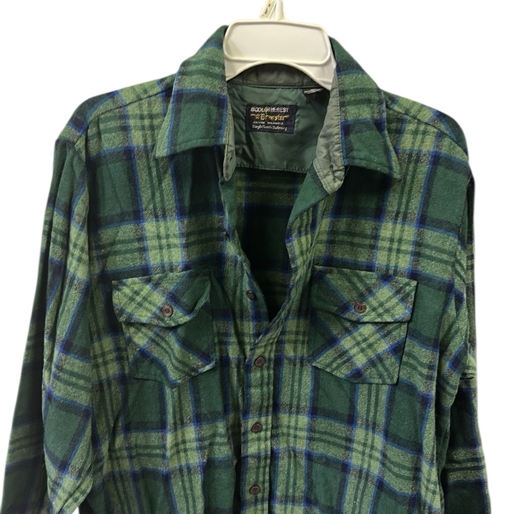 Wool O The West Brewster Vintage Green Plaid Button Up Long Sleeve Shirt Mens M - Picture 3 of 6